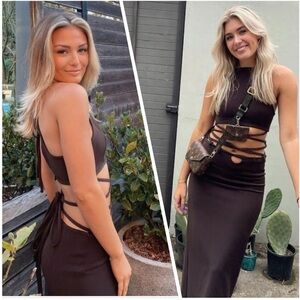 NWT Christopher Esber Wrapped Interlock Tie Halter Dress Chocolate Brown Sz 4